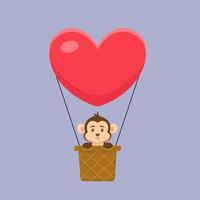 Cute Monkey Hot Air Balloon Cartoon vector