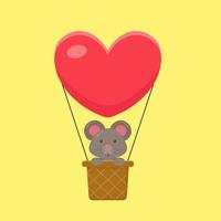 Cute Mouse Hot Air Balloon Cartoon vector