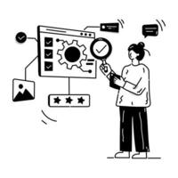 Online data monitoring, hand drawn illustration of remote services vector