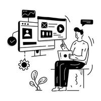 Online data monitoring, hand drawn illustration of remote services vector