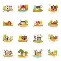 Farmhouses, rural area and nature concept vector
