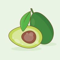 Aguacate con hoja aislado sobre fondo verde suave vector