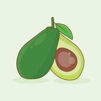 Aguacate con hoja aislado sobre fondo verde suave vector