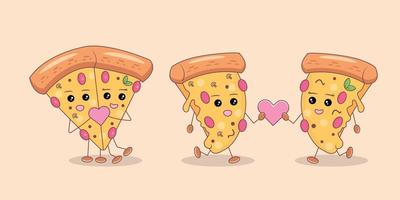 Four slices of pizza in love vector