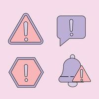 Four warning sign icon isolated on pink background vector