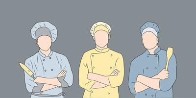 tres chefs con ropa diferente vector