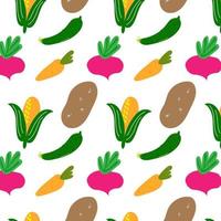 Seamless vector pattern different cute vegetables.