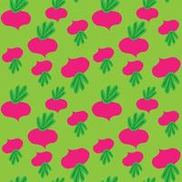 Vector seamless pattern ripe colorful beets on the green background.