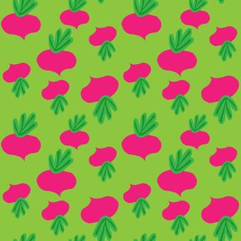Vector seamless pattern ripe colorful beets on the green background.