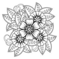 flor mehndi para henna, mehndi, tatuaje, decoración. adorno decorativo en estilo étnico oriental, adorno de doodle, dibujo a mano de contorno. página de libro para colorear. vector