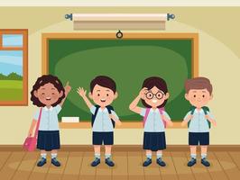 four students kids in classroom vector