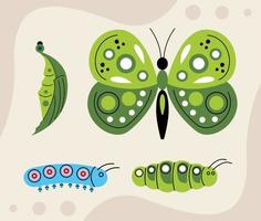 three caterpillars and butterfly vector