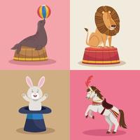 personajes de circo de cuatro animales vector