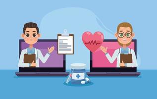 doctores en laptops vector