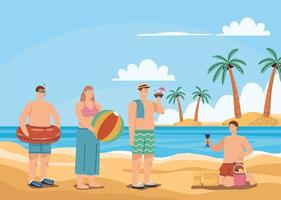 beach with four tourists vector