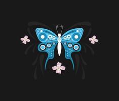 blue butterfly and flowers vector