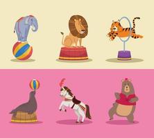 personajes de circo de seis animales vector