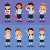 eight little students kids vector