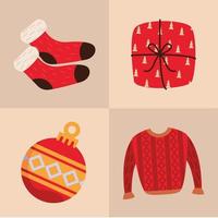 four merry christmas icons vector