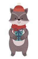 raccoon wearing winter clothes vector