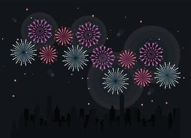 city and fireworks scene vector