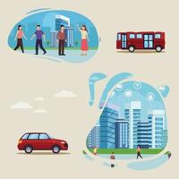 smart city four icons vector