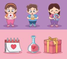 little lovers and love icons vector