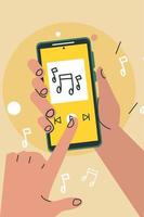 manos tocando música smartphone vector