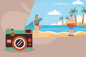 tourist couple with camera vector