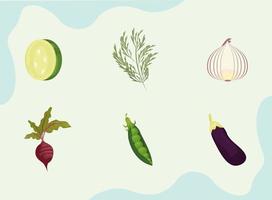 six fresh vegetables icons vector