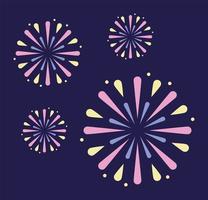 cuatro iconos de explosión de fuegos artificiales vector