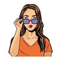 woman with sunglasses pop art vector