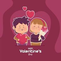 couple with flowers characters vector