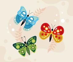 grupo de tres lindas mariposas vector