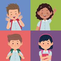 four little students kids vector