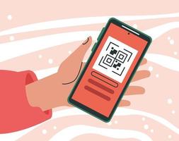 mano usando qr en smartphone vector