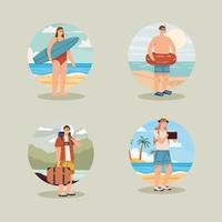 four tourist on the beach vector