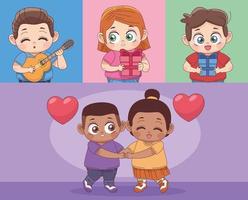 five little lovers characters vector