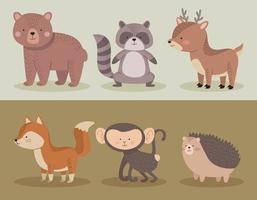 six cute animals icons vector