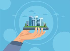 hand with smartcity vector