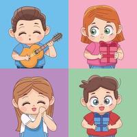 cuatro pequeños personajes amantes vector