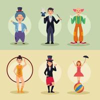 seis personajes de espectáculos de circo vector