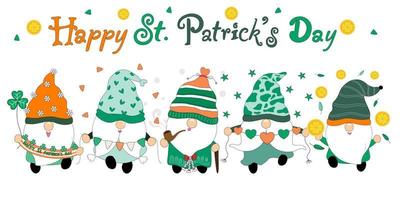 Bundles Happy Patrick's Day with the cute gnomes. Designed in green tones vector