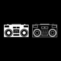 Cassette recorder Mobile stereo music icon outline set white color vector illustration flat style image