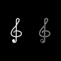 Treble clef icon outline set white color vector illustration flat style image