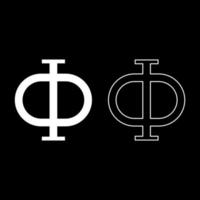 Phi greek symbol capital letter uppercase font icon outline set white color vector illustration flat style image