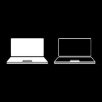 Laptop icon outline set white color vector illustration flat style image