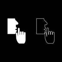 Keep silence concept Man shows index finger quietly Person closed his mouth Shut his lip Shh gesture Stop talk please theme Mute icon outline set white color vector illustration flat style image