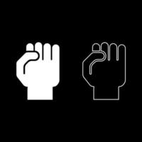 Fist icon outline set white color vector illustration flat style image