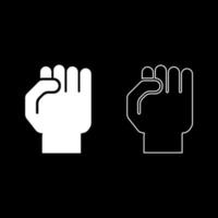 Fist icon outline set white color vector illustration flat style image